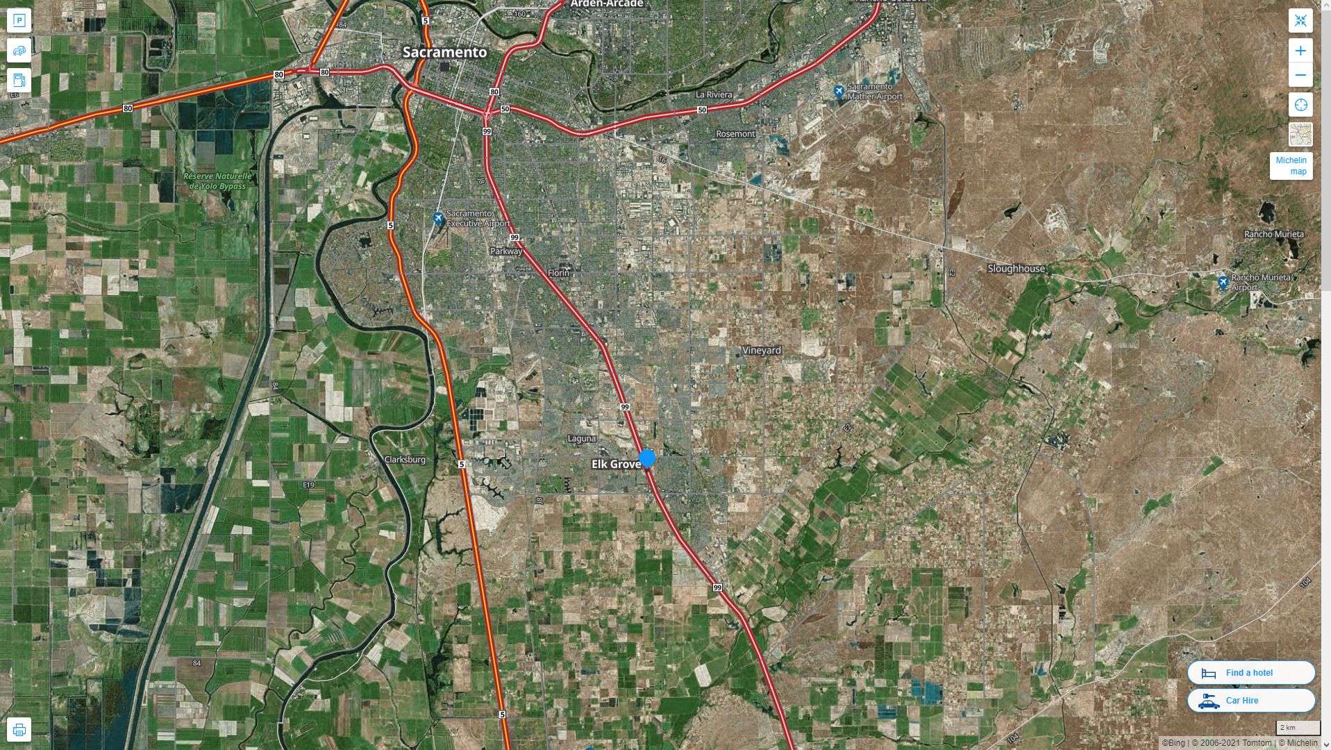 Elk Grove California Highway and Road Map with Satellite View